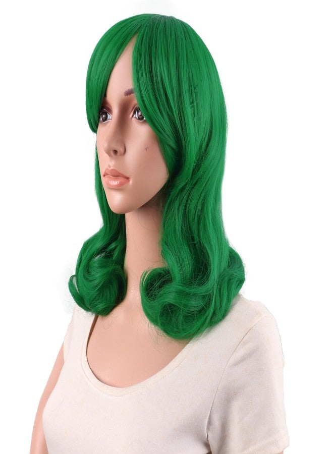 MapofBeauty 16 Inch/40 cm Short Side Bangs Medium Curly Wig (Grass Green) - Image 2